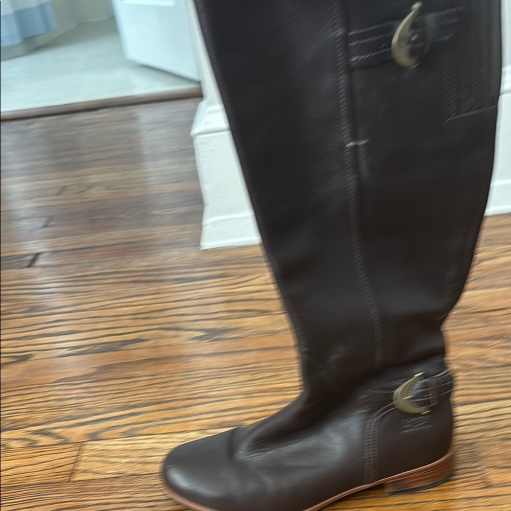 UGG Dark Brown Leather Knee-High Boots with Buckles